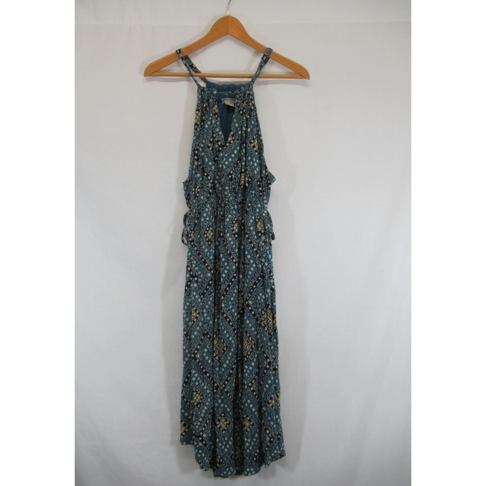 Lucky Brand Keyhole Halter Midi Dress Women Large Blue Boho Sundress